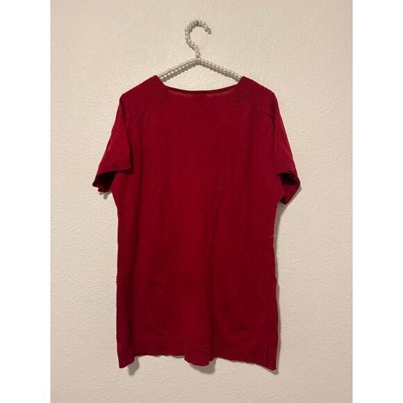 Chicos Size 1 US Medium Red Tunic Sweater Stretch Short Sleeve Silk V-Neck Top - Picture 10 of 16